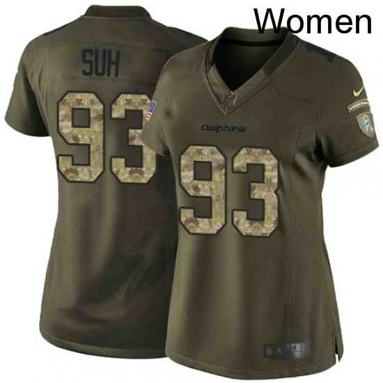 Womens Nike Miami Dolphins 93 Ndamukong Suh Elite Green Salute to Service NFL Jersey